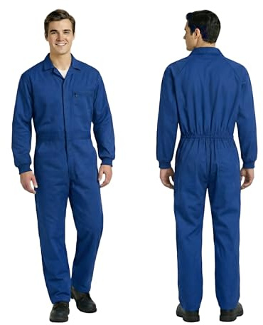 Buzo de Trabajo – Mono Industrial Multibolsillos | Tejido Resistente (65% Poliéster / 35% Algodón), Puños Elásticos y cierre Cremallera con Velcro | Ideal para Talleres, Industria (Azul real, S)