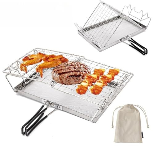 Grills BBQ Camping Pains Gain de place Chauffage Rapide Pliable 90 Secondes Inox pour Bagels pour Grille-pain Accordable Extérieur Grille-pain Artisan - Argent
