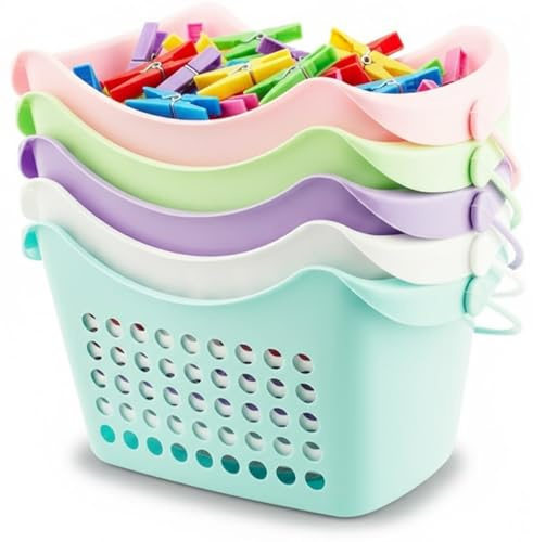 SAVING HUB - Peg Tidy Assorted Baskets - Multipurpose Storage Organizer with Sturdy Handle - Laundry Clip Holder for Bathroom & Kitchen Utility Bin - Durable Plastic Lightweight Ventilated Design (1)