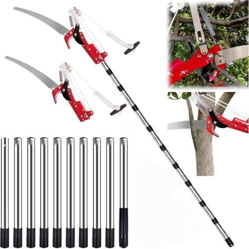 Ccarzzi Tree Loppers Long Reach Telescopic, 82-415CM/2.7-13.6FT Extendable Tree Pruner Pole Pruning Saw with Detachable Handle, Steel Blade, for High Branch Cutting and Fruit Picking