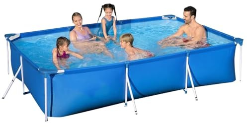 Rektangulär swimmingpool ovanför marken – stålram familjepool för utomhusträdgård