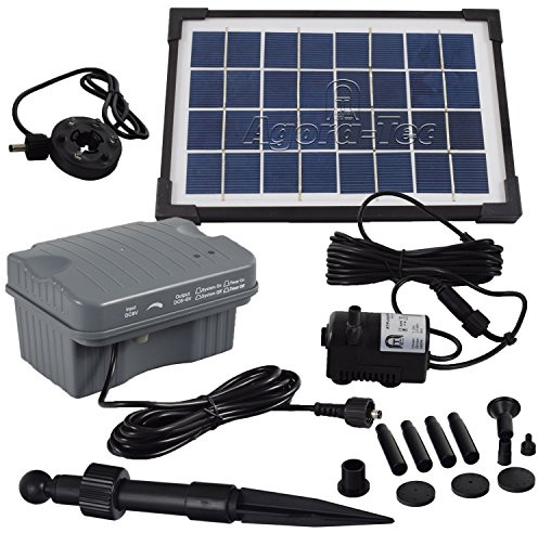 Agora-Tec® Solar Teichpumpe Set 3,5W beleuchtet | 3-fach LED Ring | Blei-Gel Akku 6V 3,2Ah | 210l/h Fördermenge | 0,80m Fontainenhöhe | Dämmerungssensor