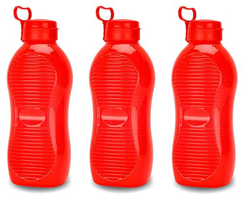 oliveware King BPA-free Plastic Water Bottle with Carry Handle for Fridge Home & Office Use - Set of 3 (Red, 2 L)