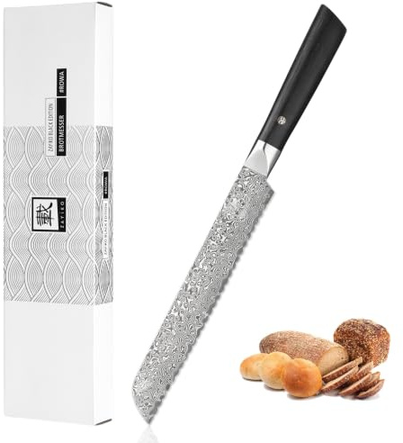 zayiko Professional Brotmesser, 20 cm Klinge aus 67 Lagen Damaststahl, VG10