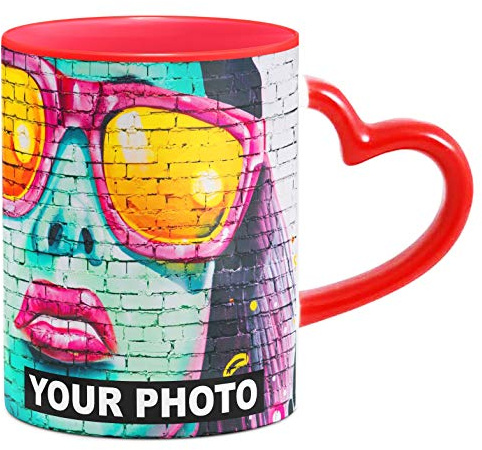 Ferocity Tasse Personnalisable Tasse a Cafe avec Photo, Tasse Céramique Personnalisée, Photo Coupe Mug blanc avec Anse en forme de coeur Rouge [117]