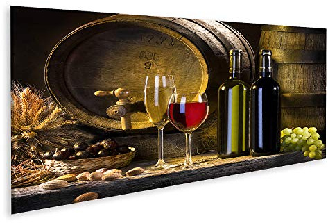 islandburner Quadro su tela Natura morta Botti di vino rosso Bicchieri Bottiglie Uva Quadri Stampe Immagini Murale Decorazione da parete