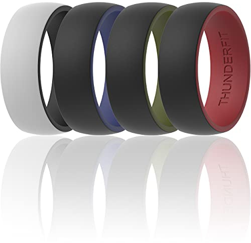 ThunderFit Silicone Wedding Rings for Men, 2 Layers Round Rubber Engagement Bands 8.7mm Wide 2mm Thick - 1/4/7/10 Variety Multipack