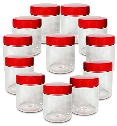 AFSUK Plastic Storage Jar 250ml With Screw Top Lids Airtight Food Storage Containers BPA Free For Kitchen, Herb, Spices, Sweets Clear Canister pots (Pack of 12)