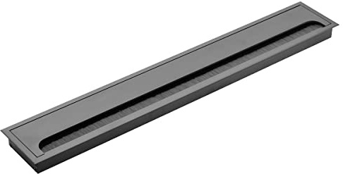 MS Beschläge Aluminium Kabeldurchlass Bürstendichtung Klappdeckel Kabelführung Kabeldurchlassdose Schreibtischdurchlass Kabelauslass (80mm x 500mm, Schwarz eloxiert)