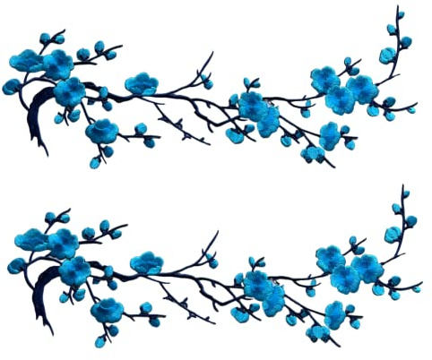 CHENGZI Pflaumenblüten-Blumen-Stickerei-Patches Applique Stoff-Sticker Handwerk Nähen Reparatur Dekoration, 2er-Set (Blau)