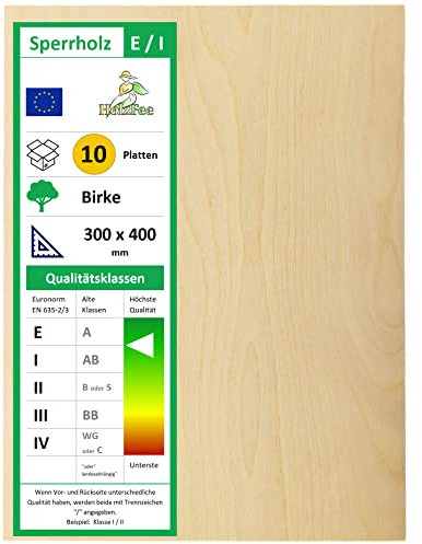 HolzFee 10 Stück Sperrholzplatte 3 mm 400 x 300 mm Klasse E/I beste Qualität Birkensperrholz
