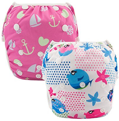 ALVABABY Nuoto Pannolini 2 pz Bambino Neonato Snap One Size Riutilizzabile Regolabile 0-2 Anni ragazzo Ragazza SW09-10-IT