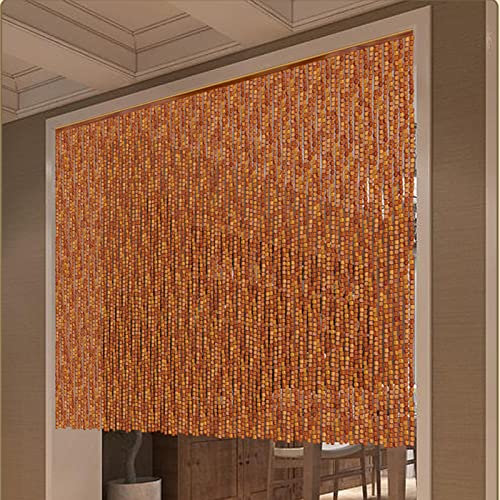 Natural Wood Bamboo Beaded Curtain,Partition Door Fly Beads Curtain,Hanging Beads Blind Fly Curtain Screen Panel,Wall Hanging Room Divider,for Home Doorways,Room,Custom (50 strands (50x120cm))