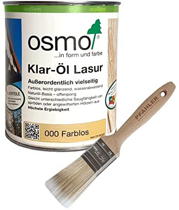 OSMO Klar-Öl-Lasur 000 Farblos 0,75l + Flächenstreicher Pinsel Gratis
