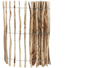 Staketenzaun – Gartenzaun 150 cm Hoch – Einfriedung von Grundstücken, Weiden, Teichen – Stabilisierung von Kletterpflanzen – Zaun aus Haselnussholz mit Stahldraht – Farbe natur, Länge 500 cm, 7-8 cm