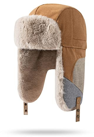 Clakllie Unisex Fliegermütze Wildleder Winddicht Trappermütze Warme Kunstfell Russische Mütze Warme Baumwolle Hut