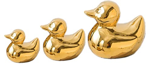 TQUPT Golden Ceramic Duck Figurines，Home Decor Animal Sculptures and Statues Handmade Artware Decor,Mini Duck Sets 3 PCS