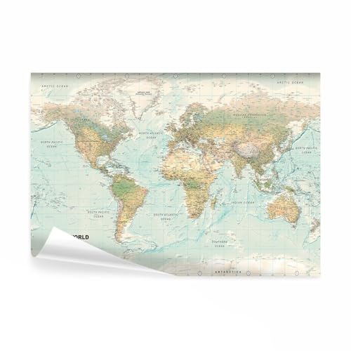 decomonkey Premium Fototapete Weltkarte 250x175 cm XL Tapete Fototapeten Vlies Tapeten Vliestapete Wandtapete moderne Wandbild Wand Schlafzimmer Wohnzimmer Landkarte Welt Kontinent Retro Vintage