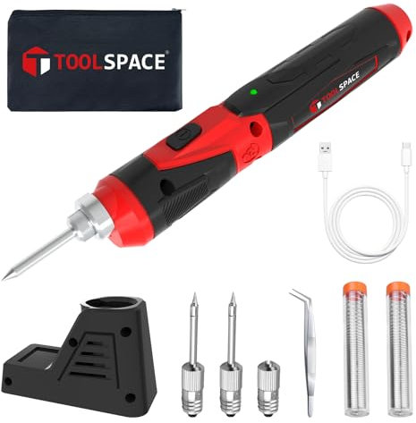 Toolspace - Saldatore senza fili, 4 V, 2000 mAh, batteria ricaricabile USB agli ioni di litio con faretto a LED, saldatore portatile per metallo, gioielli, elettrico, fai da te
