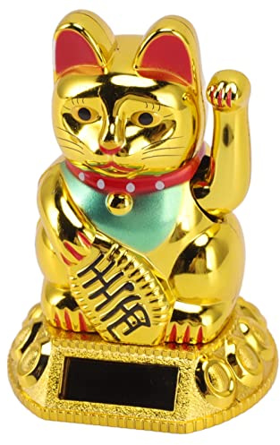 Jectse Winkende Glückskatze mit Arm, niedliche Glücksbringer, willkommene Katzen, chinesische Feng Shui-Tordekoration für Heimbüro-Ornamente(Golden)