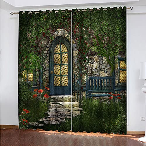 GSKOQD Rideau Occultant Isolant Thermique Salon Rideaux À Oeillets Chambre Enfant 3D Vignes Vertes du Jardin Rideaux Et Draperies Intérieurs 170X200Cm Lot De 2 Panneaux Anti Froid Et Acoustiques