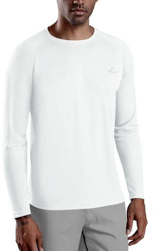 WILLIT Rashguard T-shirt fonctionnel à manches longues pour homme, pour la natation, le surf, la pêche, la randonnée, respirant, séchage rapide, protection solaire, t-shirt de sport, Blanc., XL