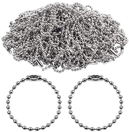 100Pcs Ball Bead Chain 4 Inches Long, 2.4mm Beads Chain Metal Iron Ball Bead Chain Small Tag Chain Keyring Chains Keychain with Connectors for Hanging Label Tags Badge Holders Silver