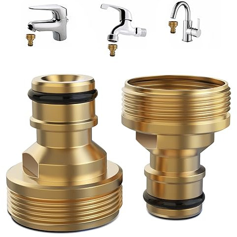 Wasserhahn Adapter -2 stuck, Universal Wasserhahnanschluss für Mischbatterie, Außengewinde Schlauchadapter, Schnellkupplung Gartenschlauch Anschluss (Wasserhahnanschluss Adapter Außengewinde)