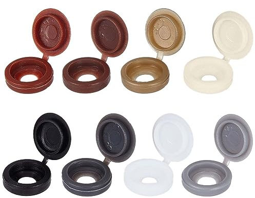 GORGECRAFT 1 Box 200 Stück 8 Farben Klappschrauben Abdeckkappen Faltbare Schnappabdeckungen Kunststoff-Fensterladen-Schraubkappen Unterlegscheibe Klappdeckel Möbelzaun Lochstopfen Schutz (M)