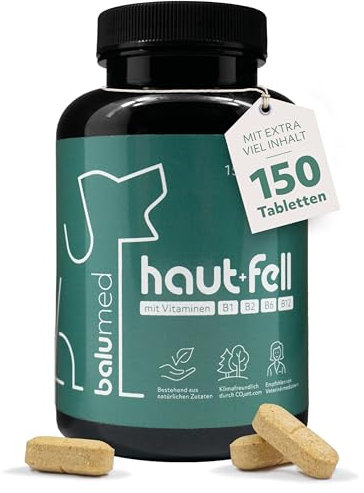 balumed® Haut+Fell – 150 Tabletten für Hunde – mit Bierhefe, MSM, Grünlippmuschel, Goldhirse, Vitamin D, B2 & Zink – 1500 mg pro Tablette