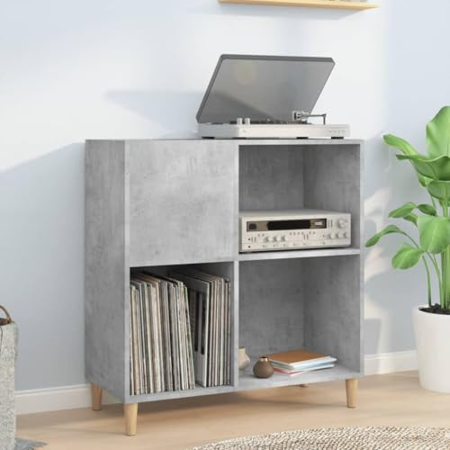 prissent Meuble porte disques gris ciment 84,5 x 38 x 89 cm multicouche meuble porte CD bibliothèque bois porte disques vinyles étagère étroite meuble multifonction meuble TV salon