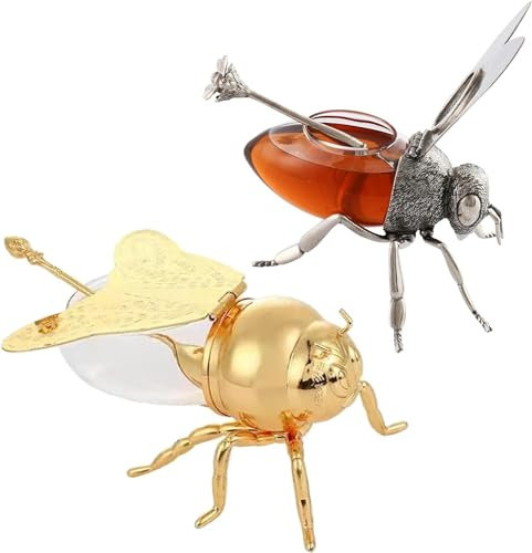 LipSki Luxuriöse Bienen-Honigtopf, Honigglas mit Dipper und Deckel, Kristall-Honiggläser mit Dipper, großes klares Honigtopfglas, dekoratives Honigglas (1 Stück) (Silber)