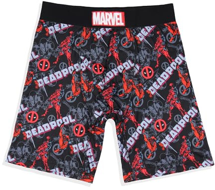 Marvel Comics Herren-Boxershorts, Deadpool-Allover-Print, ohne Etikett, Unterwäsche, Schwarz, Small