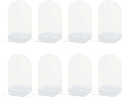 Deefongo 8 Stück Buchstütze,Buchstützen Metall Bücherhalter Bookends,Schwere Buchstütze,Weiß Bücherregal für Schule, Büro und Zuhause