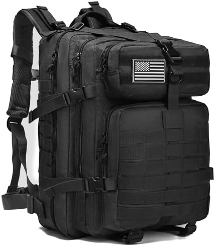 ONE WVW PIN Tactical Backpack for Men, 45L Military Gym Backpacks, Large 3-Day Assault Pack Bug Out Bag MOLLE Daypack for Rucking Fishing Camping(Black)