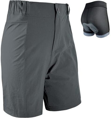 Wulibike Radlerhose Damen Mountainbike-Radhose 2 in 1 gepolstert MTB Shorts Frauen Fahrradhose mit Polsterung Reiten Fahrrad Radfahrhose Reißverschlusstaschen Grau L