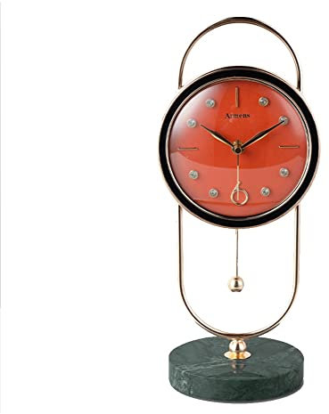LUOYAOB Vintage Kaminuhr Stille Tischuhr, Pendel Schreibtischuhr, kleines Schreibtisch dekoratives Regal Mantel Uhr (Color : Orange)