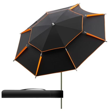 240cm Parapluie de Plage Robuste, Résistant au Vent, Protection Uv, Parapluie Portable avec Sac de Transport, Parasol D'extérieur pour Patio, Jardin et Piscine