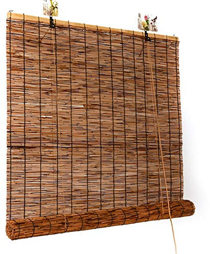 CABINE Bambus-Rollo, Verdunkelungsvorhang Für Balkon/Pergola, Wetterfester Lamellenvorhang Mit Haken, Seitenzug/Coffee/100 * 260Cm/39 * 102In