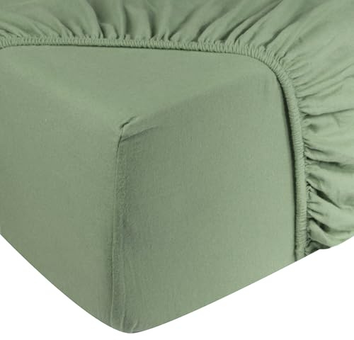 DoubleDry Spannbettlaken Jersey 140x200cm - 100% Baumwolle - Spannbetttuch - 28cm Steg - Grün