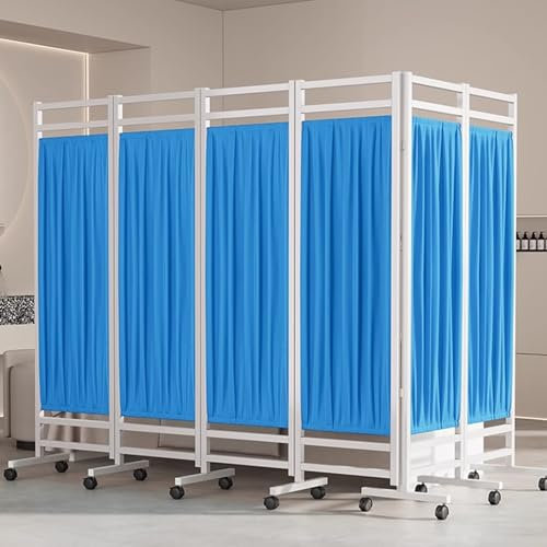 6 Panel Folding Privacy Screen on Wheels, Freestanding Medical Room Separating Divider Wall, 180 cm Height Partition Barrier for Hospital/Salon/Office