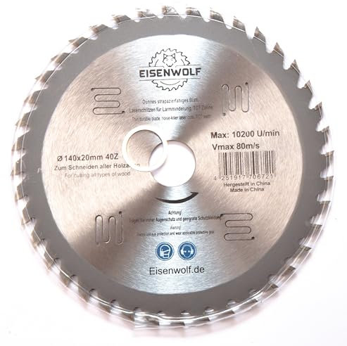 Eisenwolf lama da 140x22,23 mm, lama circolare per legno con 40 denti TCT inclinati e tagli laser per la riduzione del rumore