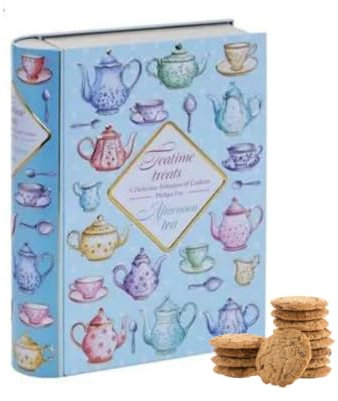 Afternoon Tea Book Biscuit Tin - Christmas Cookies Tin - Festive Assorted Teatime Cookies Biscuit Hamper For Men Women Kids - Secret Santa - Stocking Fillers - Novelty