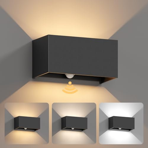 OTeedo 24W LED Wandleuchte Innen/Aussen mit Bewegungsmelder, 3 Farbtemperaturen Wandlampe, IP65 Außenwandleuchte, Modern Aussenleuchte mit Up Down Einstellbar Abstrahlwinkel, schwarz Wandbeleuchtung