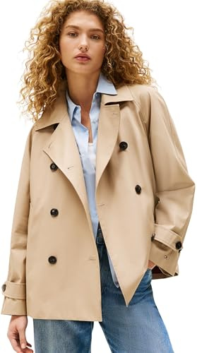 Tommy Hilfiger Donna Trench Cotton Short Corto, Beige (Beige), 50