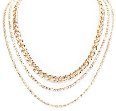 Mikovivi 3pcs Chunky Gold Necklaces, Twist Rope Necklace Three Layer Hip Hop Necklace Punk Cuban Link Chain Necklace Statement Necklace for Women Men Cosplay Rapper Pirate Costume Jewelry Accessories