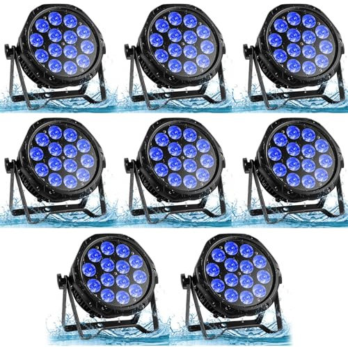 Lumières LED étanches pour l'extérieur, 14 x 10 W LED RGBW 4 en 1, lumière de scène, contrôle DMX, effet stroboscopique, lumière DJ pour Noël, église, boîte de nuit, discothèque, bar de mariage 8PCS