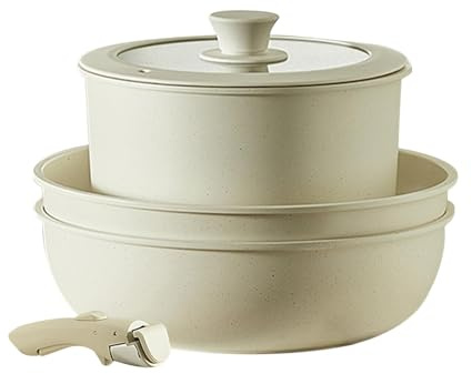 ycezw Säker gryta set, induktionskokkärl, grytor för matlagning, Non-stick gräddvit kökssats, avtagbart handtag för bakning, stekpannor för