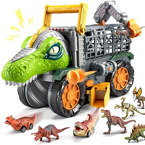 Vroomix Dinosaurier Spielzeug Großer Dino-Monstertruck mit T-Rex & Figuren | Mit Abschussfunktion, Kran & Tunnel | Geschenk für Jungen 2-4 Jahre zu Geburtstag & Weihnachten