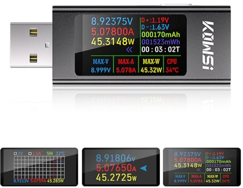 Diymore Misuratore di Corrente USB 360W,4–30V,0–12A,USB Tester di Tensione,USB Voltmetro Volt Amperometro,Misuratore di Corrente USB-A Tester di Potenza